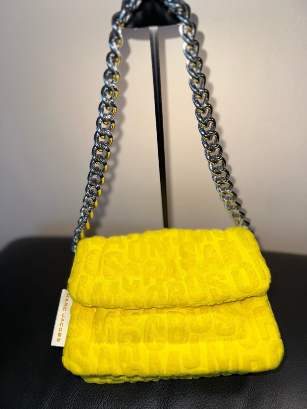 Marc Jacobs Puffy Monogram Chain Shoulder Bag Bright Yellow Jacquard | Like New - Picture 10 of 13